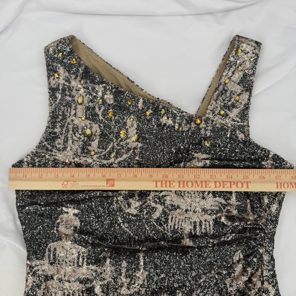 VTG Kay Unger Sz 16 Chandelier Sequined Mini Dress‎ Embellished Y2K Ruched Side - Picture 8 of 9
